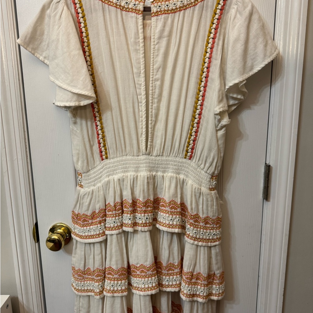 Revolve Tularosa 100% Cotton Beaded Ruffle Mini Dress Boho Festival Summer - Picture 10 of 10
